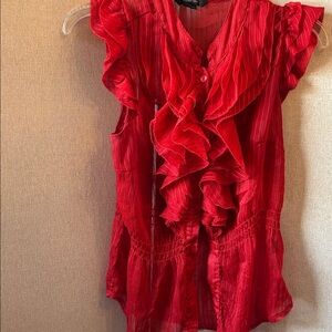 Elegant paper tee Red Ruffled Women's Top large